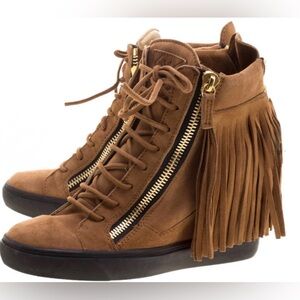 Giuseppe Zanotti Tan Lace Up Fringe Boots